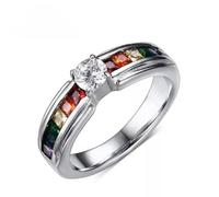 Fashion Six Color With Zircon Stainless Steel Rainbow Color Rings-10