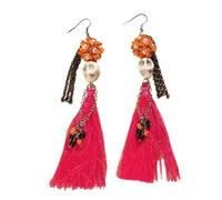 Fashion Skull and Rose Flower Earrings with Beaded Tassel Halloween Theme Ear Jewelry Holiday Accessories for Women