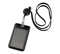 Fashion Sliding Id Holder, Marble Print Card Holder with Retractable Id Reel Carabiner and Removable Lanyard, Vertical Protector for Workers, Nurses, Teachers, Students