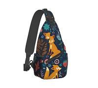 Fashion Sling Backpack for Men Women, Lightweight Sling Shoulder Bag, Outdoor Chest Crossbody Bike Gym Runner Daypack with Adjustable Strap, Compatible with Colorful Fall Leaves Fox Pattern