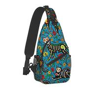 Fashion Sling Backpack Lightweight Crossbody Shoulder Bag Sugar Skulls Black Cat Skeleton Blue, Outdoor Chest Daypack with Adjustable Strap for Cycling Gym Hiking