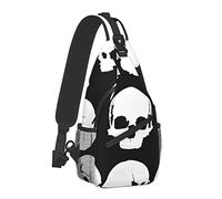 Fashion Sling Shoulder Backpack Outdoor Sports Daypack White Sugar Skulls Head Black, Mens and Boys Crossbody Backpack for Daily Outdoor