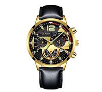 Fashion Sport Men's Stainless Case Leather Quartz Analog Wrist Watch Talking Watches for Men (G, One Size)