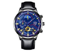 Fashion Sport Men's Stainless Steel Case Leather Band Quartz Analog Wrist Watch A159wgea-1vt (B, One Size)