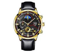 Fashion Sport Men's Stainless Steel Case Leather Band Quartz Analog Wrist Watch A159wgea-1vt (E, One Size)