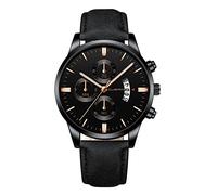 Fashion Sport Men's Stainless Steel Case Leather Band Quartz Analog Wrist Watch Light up (B, One Size)