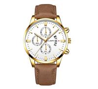 Fashion Sport Men's Stainless Steel Case Leather Band Quartz Analog Wrist Watch Light up (F, One Size)