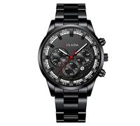 Fashion Sport Men's Stainless Steel Case Steel Band Quartz Analog Wrist Watch Teen Digital Watch (F, One Size)