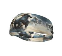 Fashion sports decorative sweatband FUUNTL Horses running wild in the river Picture Headbands for men and women