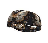 Fashion sports decorative sweatband YYHWHJDE Gold White Butterflies Pattern Headbands for men and women