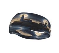 Fashion sports decorative sweatband YYHWHJDE Moonlight Lighthouse Pattern Headbands for men and women