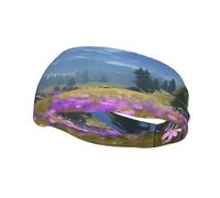 Fashion sports decorative sweatband YYHWHJDE Nature Purple Flowers Meadow Mountain Scenic Pattern Headbands for men and women
