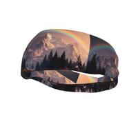 Fashion sports decorative sweatband YYHWHJDE Rainbow behind the mountains Pattern Headbands for men and women