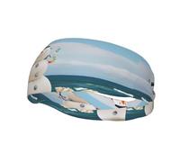 Fashion Sports Sweatband Whjshop Snowman With Seashells Sitting On Sandy Beach Prints Headbands Absorb Sweat For Men And Women
