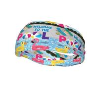 Fashion sports sweatband YUGTAEE Flamingo and swimming pool Picture Headbands Absorb sweat for men and women