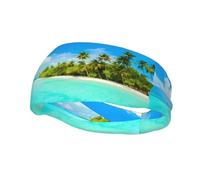 Fashion sports sweatband YUGTAEE Island with Sandy Beach and Palm Tree Picture Headbands Absorb sweat for men and women