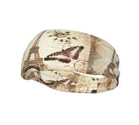 Fashion sports sweatband YUGTAEE Vintage Paris Eiffel Tower Butterfly Picture Headbands Absorb sweat for men and women