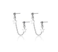 Fashion Star Dangling Stud Earrings S925 Sterling Silver Minimalist Tassel Chain Dangle Drop Ball Earring Studs Piercing Cute Jewelry for Women Girls Sensitive Ears
