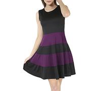 Fashion Star Flared Franki Block Stripe Panel Womens Sleeveless Skater Dress Plus Size Swing Dress Black/Purple M/L (UK 12/14)