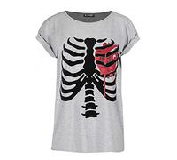 Fashion Star Halloween Womens Curved Hem Mummy Pumpkin Top Bleeding Heart Grey Plus Size (UK 20/22)