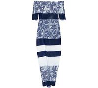 Fashion Star Italian Drape Womens Printed Off The Shoulder Lagenlook Bardot Maxi Dress Navy Paisly Plus Size (UK 24/26)