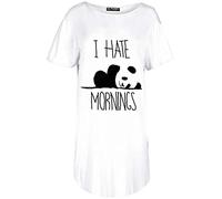 Fashion Star Oops Womens Curved Hem Slogan Printed Mini PJ T Shirt Dress I Hate Mornings White M/L (UK 12/14)
