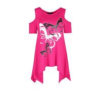 Fashion Star Women Glitter Butterfly Cold Shoulder Hanky Top Cerise S/M (UK 8/10)