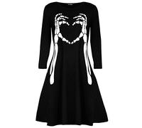 Fashion Star Women Halloween Fang-Tastic Vampire Swing Dress Skeleton Hand Heart Black M/L (UK 12/14)