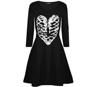 Fashion Star Women Halloween Fang-Tastic Vampire Swing Dress Skeleton Ribs Heart Black Plus Size (UK 16/18)