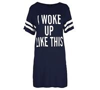 Fashion Star Women Ladies Oversized PJ Shirt I Woke Up Like This Top Baggy Tunic Night Dress Navy