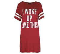 Fashion Star Women Ladies Oversized PJ Shirt I Woke Up Like This Top Baggy Tunic Night Dress Wine