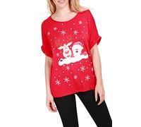 Fashion Star Women Lets take a Elfie Xmas Baggy T Shirt Reindeer Santa Wall Red Plus Size (UK 16/18)