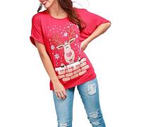 Fashion Star Women Lets take a Elfie Xmas Baggy T Shirt Reindeer Wall Red Plus Size (UK 20/22)