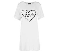 Fashion Star Women Love Heart Loose fit Tshirt Mini Dress Heart Love White S/M (UK 8/10)