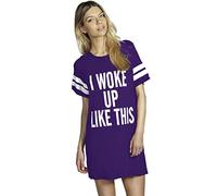 Fashion Star Women Oversized PJ Shirt Printed Baggy Tunic Night T-Shirt Dress I Woke Up Like This Purple M/L (UK 12/14)