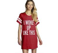Fashion Star Women Oversized PJ Shirt Printed Baggy Tunic Night T-Shirt Dress I Woke Up Like This Wine S/M (UK 8/10)