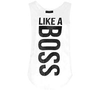 Fashion Star Women Sleeveless Like A Boss Curved Hem Vest Top Like A Boss White S/M (UK 8/10)