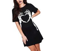 Fashion Star Women Spooky Pumpkin Skull Halloween Mini Dress Skeleton Hand Heart Black Plus Size (UK 20/22)