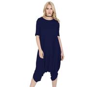 Fashion Star Womens 3/4 Sleeve Lagenlook Baggy Harem Italian Drape Jumpsuit Playsuit Drape Navy Plus Size (UK 24/26)