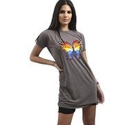Fashion Star Womens Abstract Butterfly Printed Turn Up Sleeve Tunic Pullover Oversized Baggy T Shirt Mini Dress Charcoal Plus Size (UK 16/18)