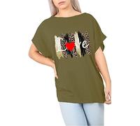 Fashion Star Womens Baggy Oversized Batwing Leopard Love Off The Shoulder Bardot T Shirt Top Khaki M/L (UK 12/14)