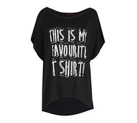 Fashion Star Womens Batwing This is My Favourite Dipped Hem High Low Baggy Oversized T Shirt Black M/L (UK 12/14)