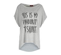 Fashion Star Womens Batwing This is My Favourite Dipped Hem High Low Baggy Oversized T Shirt Grey Plus Size (UK 16/18)