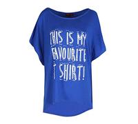 Fashion Star Womens Batwing This is My Favourite Dipped Hem High Low Baggy Oversized T Shirt Royal Blue M/L (UK 12/14)