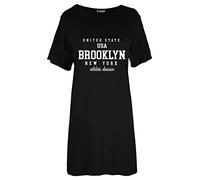 Fashion Star Womens Brooklyn USA Short Sleeve Tunic Pullover Oversized Baggy T Shirt Mini Dress Black Plus Size (UK 16/18)