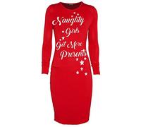 Fashion Star Womens Christmas Naughty Girls Get More Presents Long Sleeve Xmas Bodycon Dress