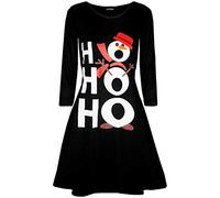 Fashion Star Womens Christmas Santa Reindeer Hat Xmas Swing Dress Black Ho Ho Ho Snowman Black Plus Size (UK 20/22)