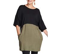 Fashion Star Womens Contrast Lagenlook Batwing Tunic Dress Black/Khaki M/L (UK 12/14)