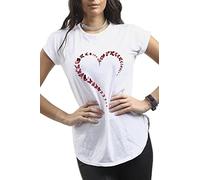 Fashion Star Womens Curved Hem Jersey Butterfly Heart Printed Top Round Neck Turn Up Cap Sleeve T-Shirt Plain White M/L (UK 12/14)
