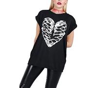 Fashion Star Womens Halloween Butterfly Floral Skull T Shirt Skeleton Ribs Heart Black Plus Size (UK 20/22)